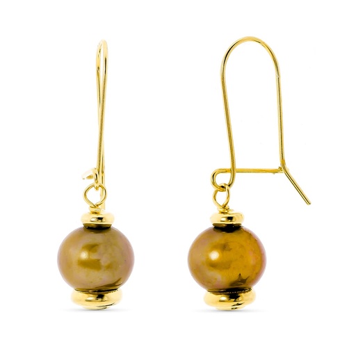 [P15507] 18K PENDIENTES ORO AMARILLO LARGOS PERLA COLOR 31X9 MM CIERRE GANCHO