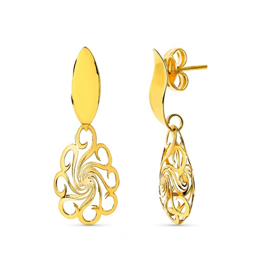 [P15515] 18K PENDIENTES ORO AMARILLO FLOR OVAL