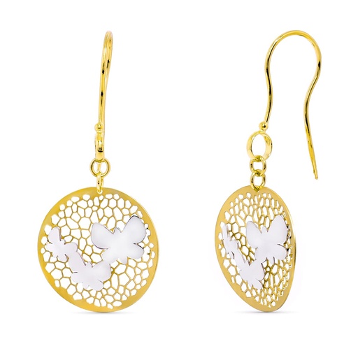 [P15534] 18K PENDIENTES ORO BICOLOR LARGOS MARIPOSAS. 43X18 MM CIERRE GANCHO