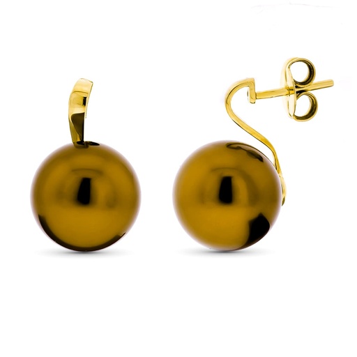 [P15536-MR] 18K PENDIENTES PERLA MARRON 15 MM PRESION