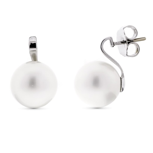 [P15536-P] 18K PENDIENTES ORO BLANCO PERLA 15 MM PRESION