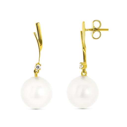 [P15537] 18K PENDIENTES ORO AMARILLO CON CIRCONITAS Y PERLAS