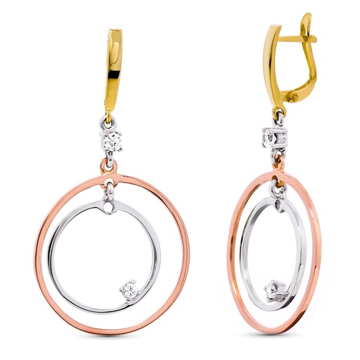 [P15539] 18K PENDIENTES AROS TRICOLOR CIRCONITAS CATALAN 45X24 MM