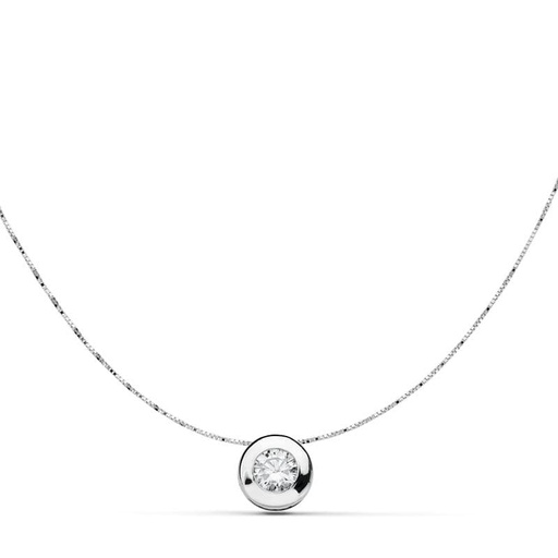 [P15550-3] 18K COLGANTE CHATON ORO BLANCO 6.5 MM CADENA 42 CM