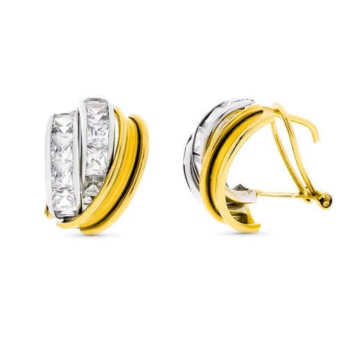 [P15571] 18K PENDIENTES ORO BICOLOR BANDAS Y CIRCONITAS