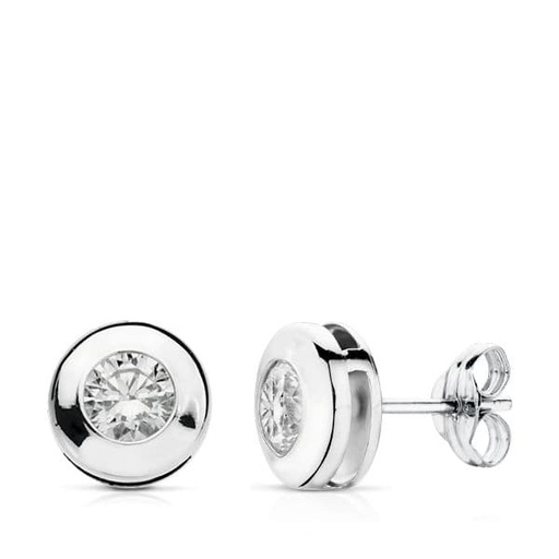 [P15578] 18K PENDIENTES ORO BLANCO CHATON CIRCONITA 8.5 MM