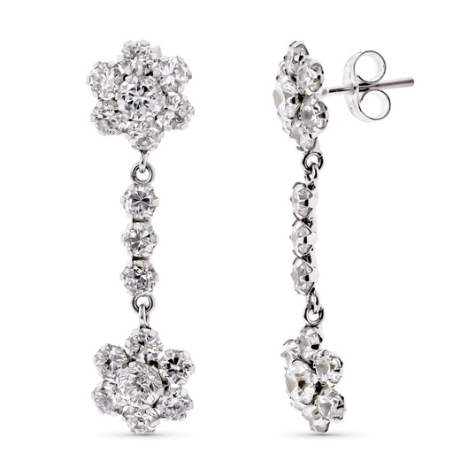 [P15584] 18K PENDIENTES ORO BLANCO DOS CUAJOS CON CIRCONITAS CIERRE PRESION