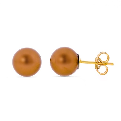 [P15587] 18K PENDIENTES ORO AMARILLO PERLA CHOCOLATE 8 MM