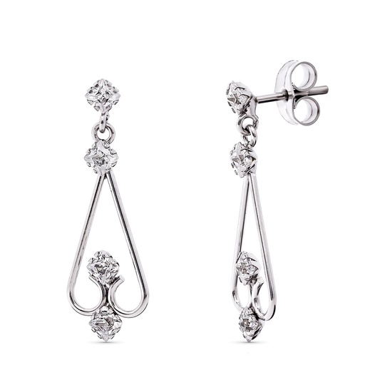 [P15591] 18K PENDIENTES ORO BLANCO CIRCONITAS 25X8 MM CIERRE PRESION