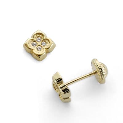 [P15609] 18K PENDIENTES ORO AMARILLO FLOR CIRCONITAS 6X6 MM