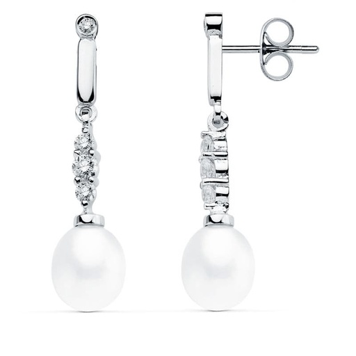 [P15628] 18K PENDIENTES ORO BLANCO PERLA 31X7 MM