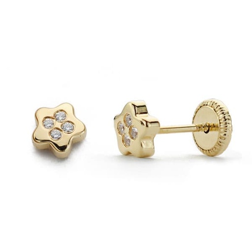 [P15644] 18K PENDIENTES ORO AMARILLO ESTRELLA CIRCONITAS 4X4 MM