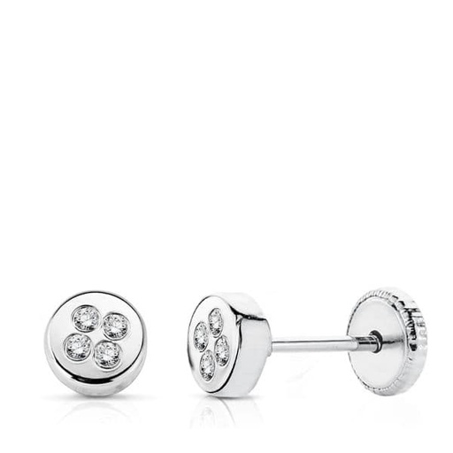 [P15645] 18K PENDIENTES ORO BLANCO CIRCONITAS 4 MM ROSCA