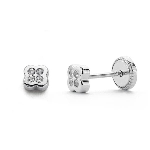 [P15646] 18K PENDIENTES CIRCONITAS ORO BLANCO 4 MM