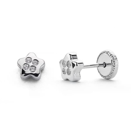 [P15647] 18K PENDIENTES ORO BLANCO ESTRELLA CIRCONITAS 5X5 MM