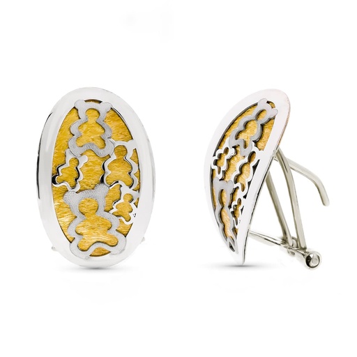 [P15663] 18K PENDIENTES ORO BICOLOR OSO MATE Y BRILLO