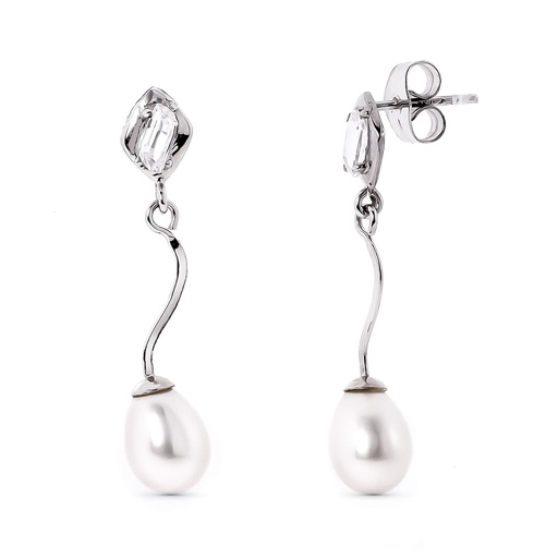 [P15667] 18K PENDIENTES ORO BLANCO Y PERLA Y CIRCONITAS