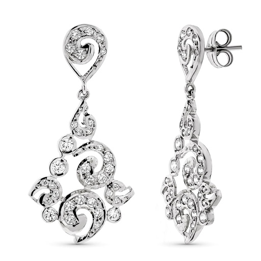 [P15676] 18K PENDIENTES ORO BLANCO LARGOS FILIGRANA