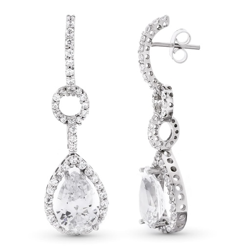 [P15679] 18K PENDIENTES ORO BLANCO LARGOS CIRCONITAS 41X11 MM