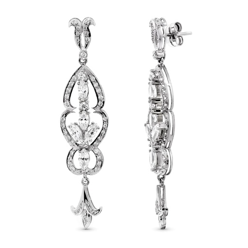 [P15683] 18K PENDIENTES ORO BLANCO LARGOS CON CIRCONITAS 59X14 MM CIERRE PRESION