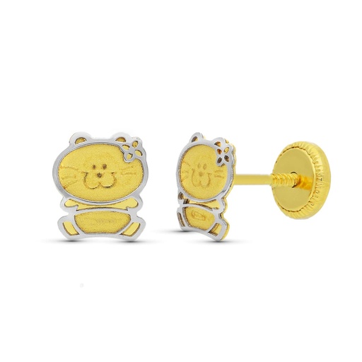[P15697] 18K PENDIENTES ORO BICOLOR GATITA 6X5 MM