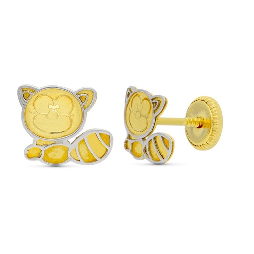 [P15699] 18K PENDIENTES ORO BICOLOR MAPACHE. 8X6 MM