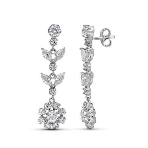 [P15742] 18K PENDIENTES ORO BLANCO LARGOS CIRCONITA 35X10 MM PRESION