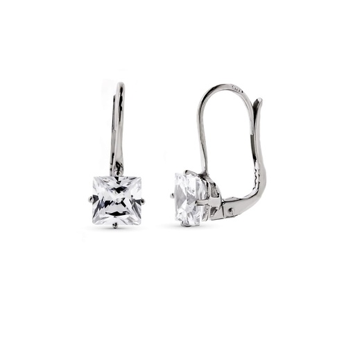 [P15745] 18K PENDIENTES ORO BLANCO PIEDRA 6X6 MM 17X6 MM CIERRE CATALAN