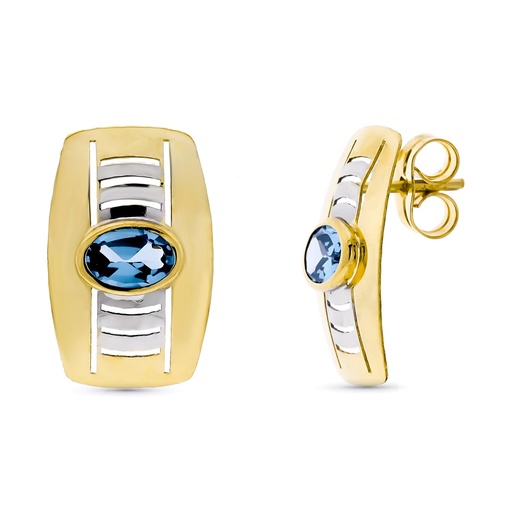 [P15757] 18K PENDIENTES ORO BICOLOR PIEDRA OVAL PRESION