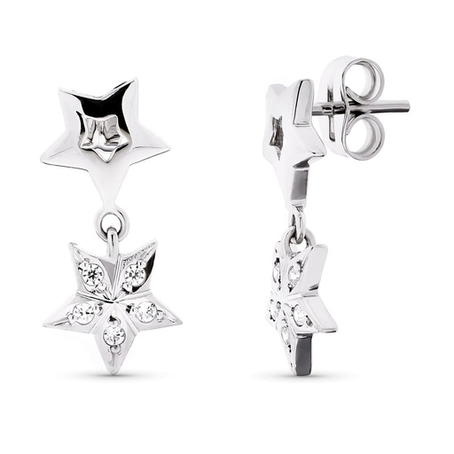 [P15778] 18K PENDIENTES ORO BLANCO LARGOS ESTRELLAS