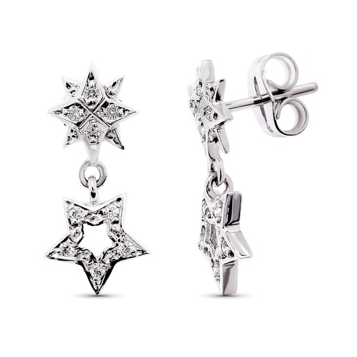 [P15779] 18K PENDIENTES ORO BLANCO CIRCONITA ESTRELLA 17X8 MM CIERRE PRESION