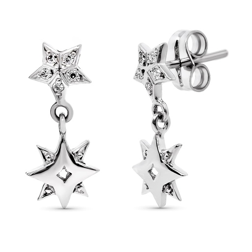 [P15780] 18K PENDIENTES ORO BLANCO LARGOS ESTRELLA 17X7 MM CIERRE PRESION