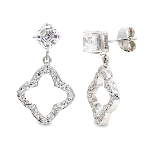 [P15785] 18K PENDIENTES ORO BLANCO LARGOS CIRCONITAS 27X15 MM