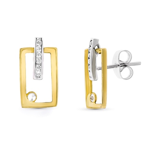 [P15794] 18K PENDIENTES ORO BICOLOR CIRCONITAS PRESION