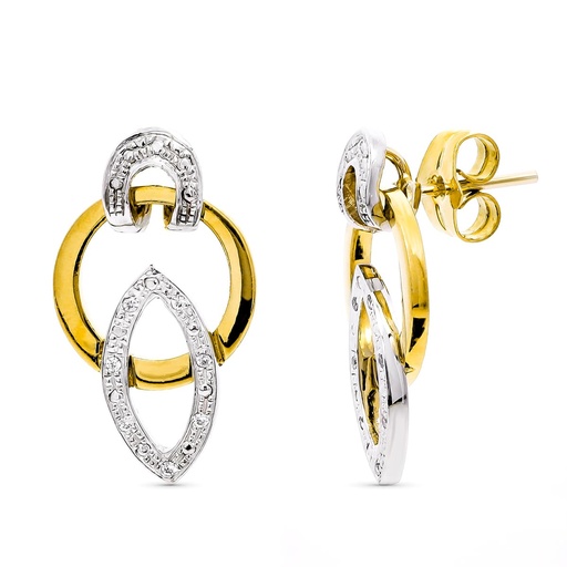 [P15805] 18K PENDIENTES ORO BICOLOR CIRCONITAS PRESION. 20X12 MM CIERRE PRESION