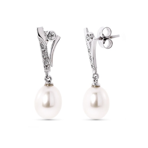 [P15858] 18K PENDIENTES ORO BLANCO PERLA PERA Y CIRCONITA