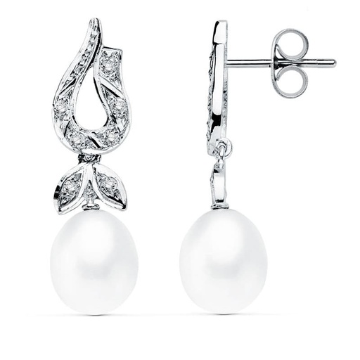 [P15867] 18K PENDIENTES ORO BLANCO PERLA 26X8 MM