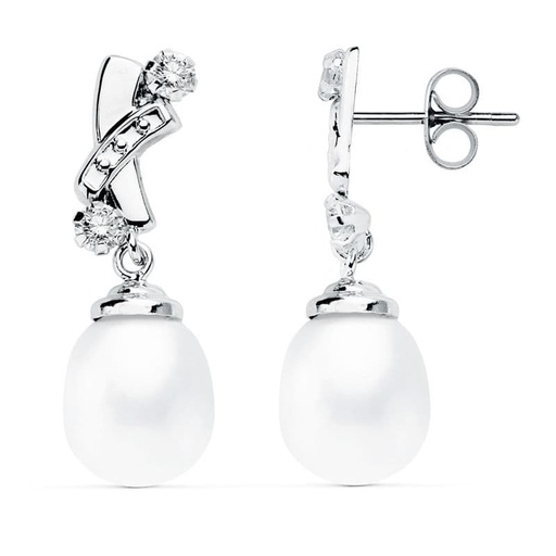 [P15868] 18K PENDIENTES ORO BLANCO PERLA 22X8 MM