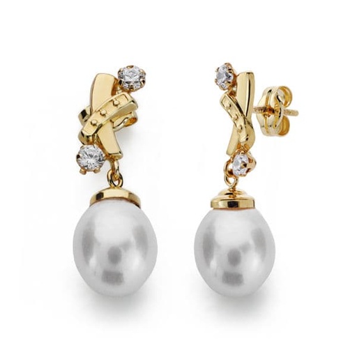 [P15868-OA] 18K PENDIENTES PERLA ORO AMARILLO 22X7 MM