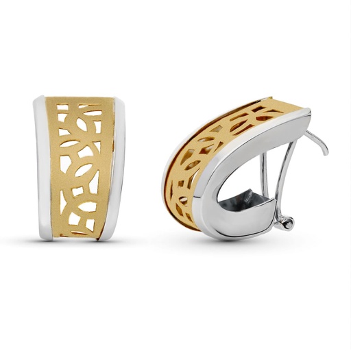 [P15884] 18K PENDIENTES ORO BICOLOR CALADOS 20X10 MM