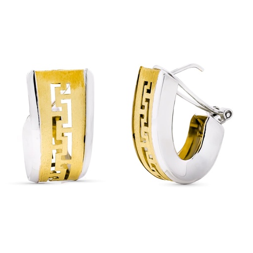 [P15885] 18K PENDIENTES ORO BICOLOR CALADOS GRECA OMEGA