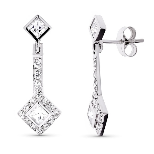 [P15886] 18K PENDIENTES ORO BLANCO LARGOS CIRCONITAS 24X9 MM
