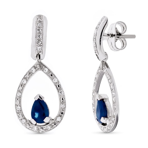[P15890-ZA] 18K PENDIENTES ORO BLANCO PIEDRA FINA ZAFIRO 6X4 MM