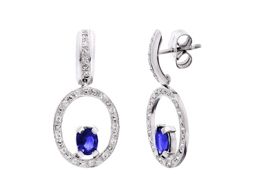 [P15891-ZA] 18K PENDIENTES ORO BLANCO ZAFIRO Y CIRCONITAS