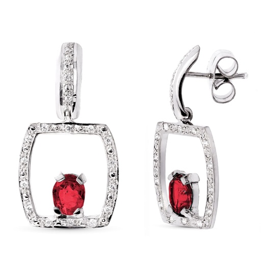 [P15892-RU] 18K PENDIENTES ORO BLANCO RUBI 5X4 MM