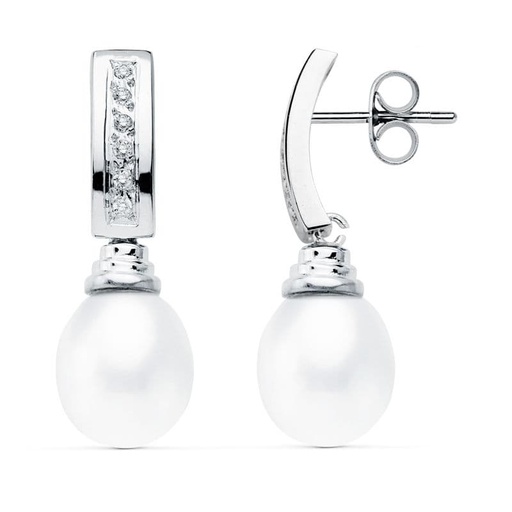 [P15915] 18K PENDIENTES ORO BLANCO PERLA 30X9 MM
