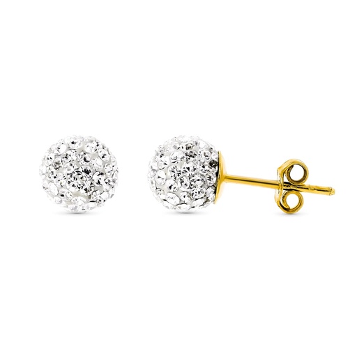 [P15926] 18K PENDIENTES ORO AMARILLO BOLA CIRCONITAS 7 MM CIERRE PRESION