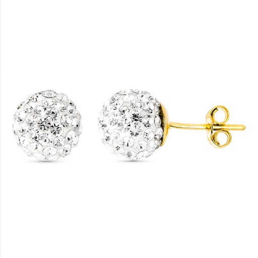 [P15927] 18K PENDIENTES BOLA CIRCONITAS 8 MM CIERRE PRESION