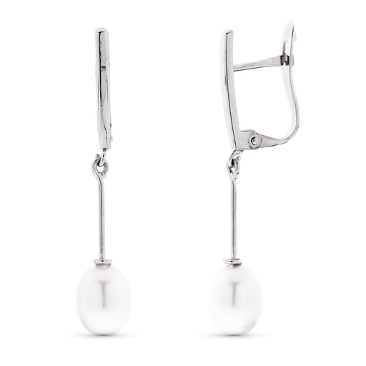 [P15942] 18K PENDIENTES ORO BLANCO CON PERLA 30X5 MM CIERRE CATALAN