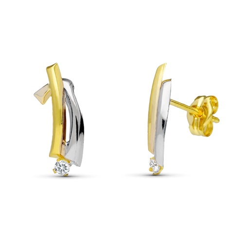 [P15947] 18K PENDIENTES ORO BICOLOR BANDAS 14X6 MM